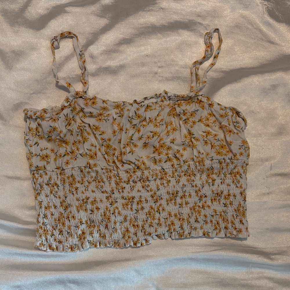 American Eagle Outfitters Floral Crop Top - Cream and Yellow